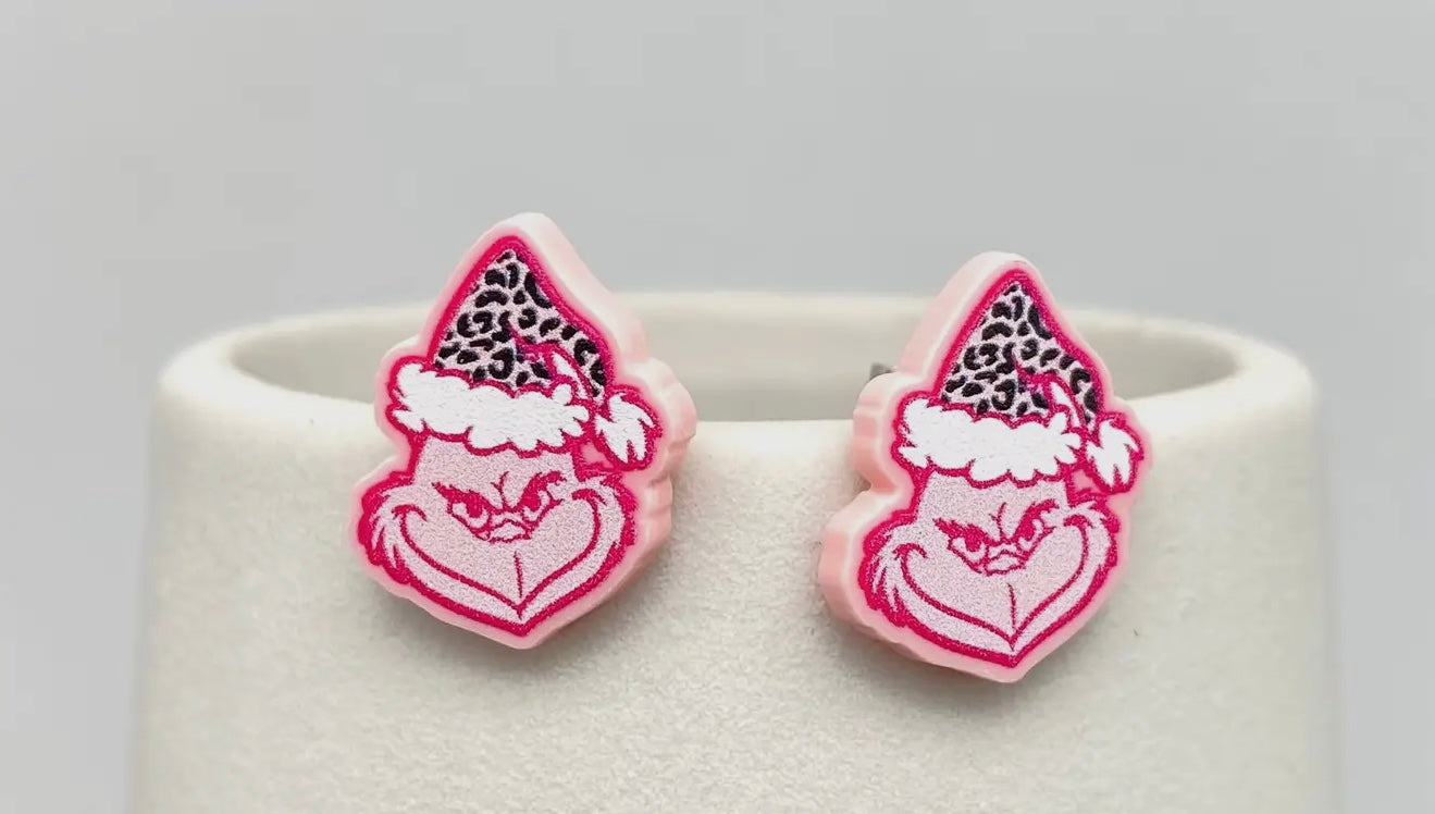 Pink Grinch Earrings