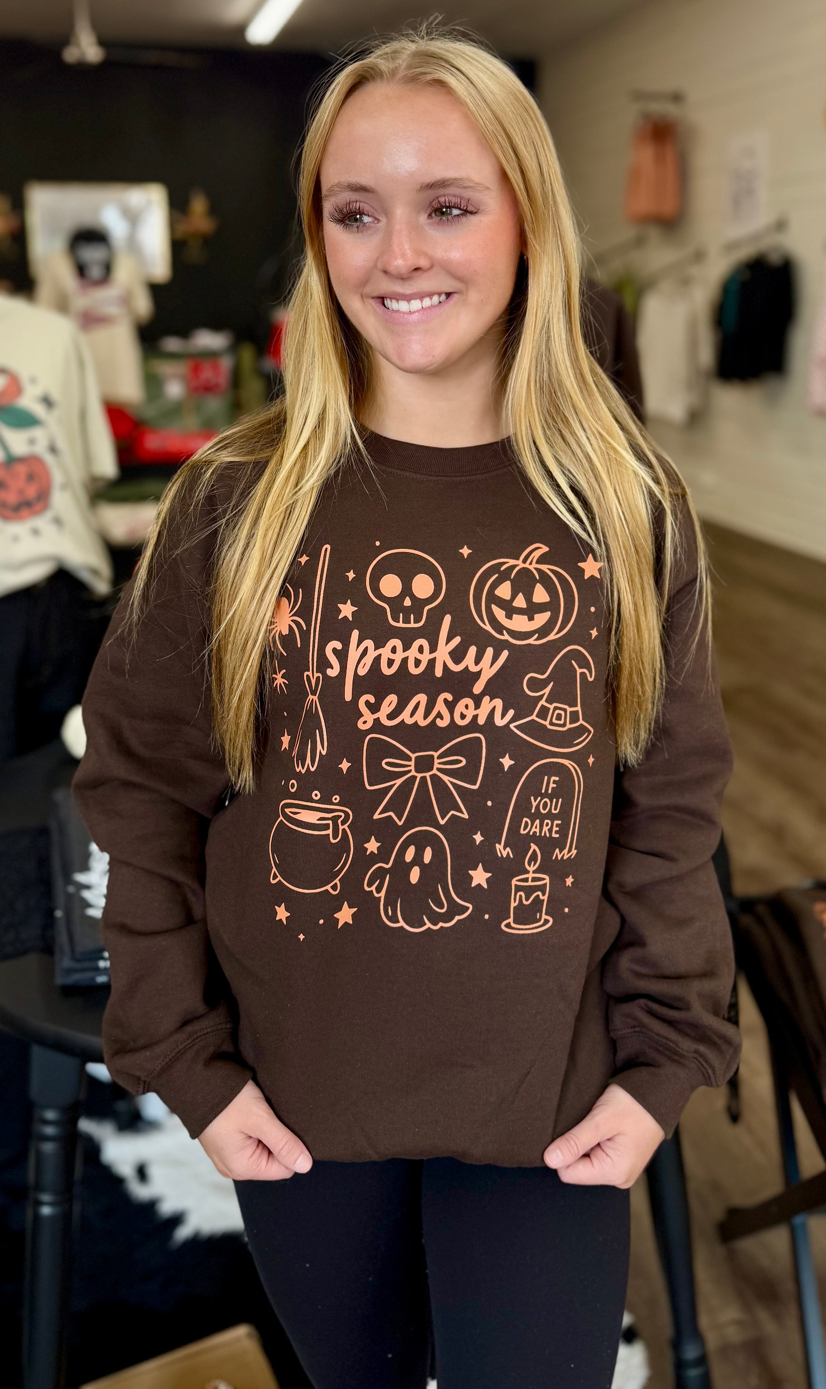 Spooky Season Graphic Sweatshirt – Brown