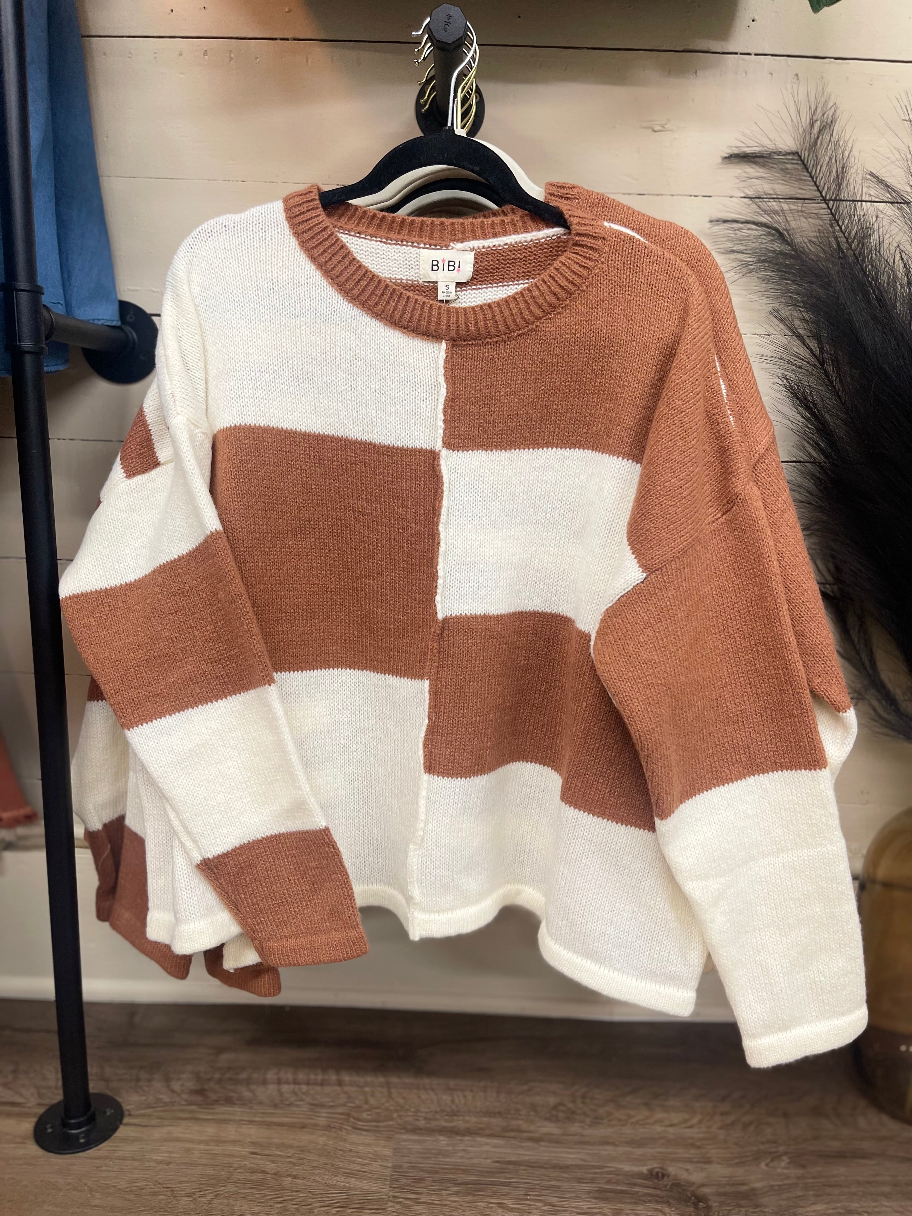 Rust Checkered & Striped Sweater