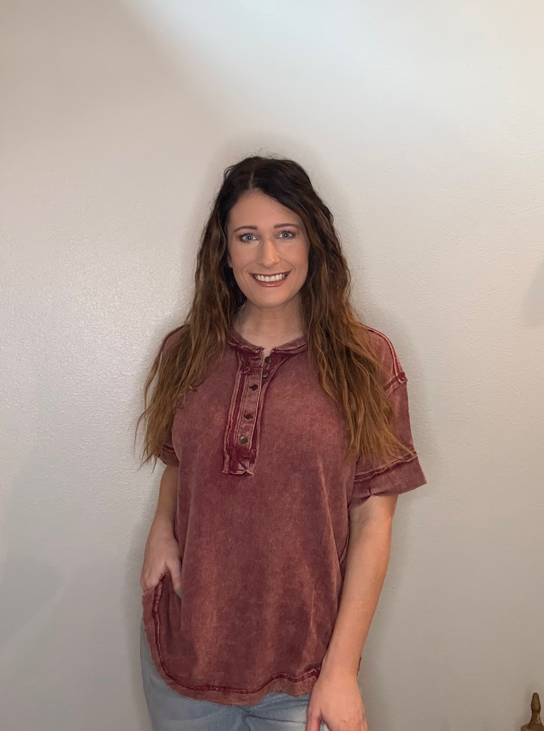 Mineral Wash Button Down Blouse