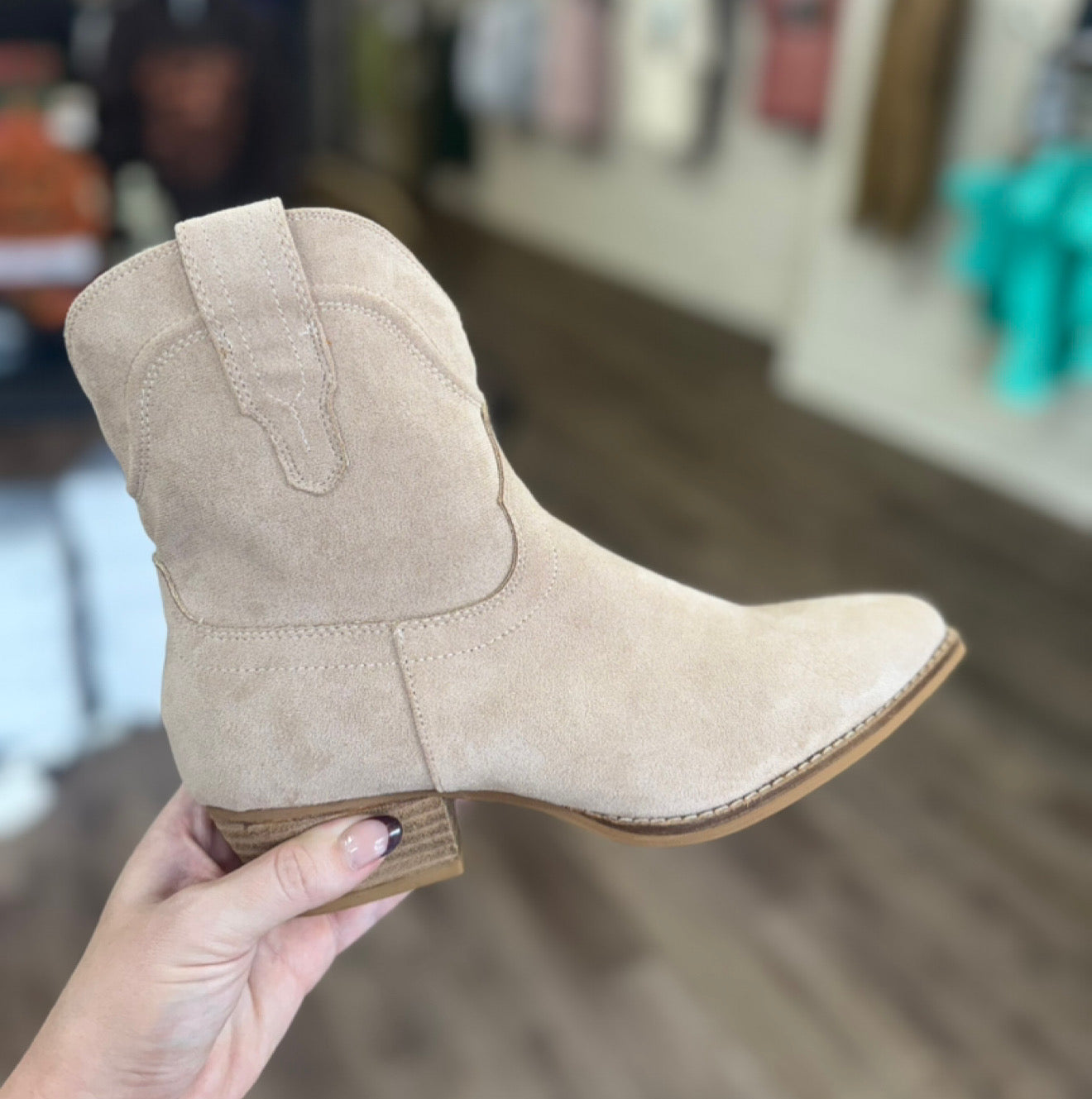 Suede Western Ankle Boot – Sand