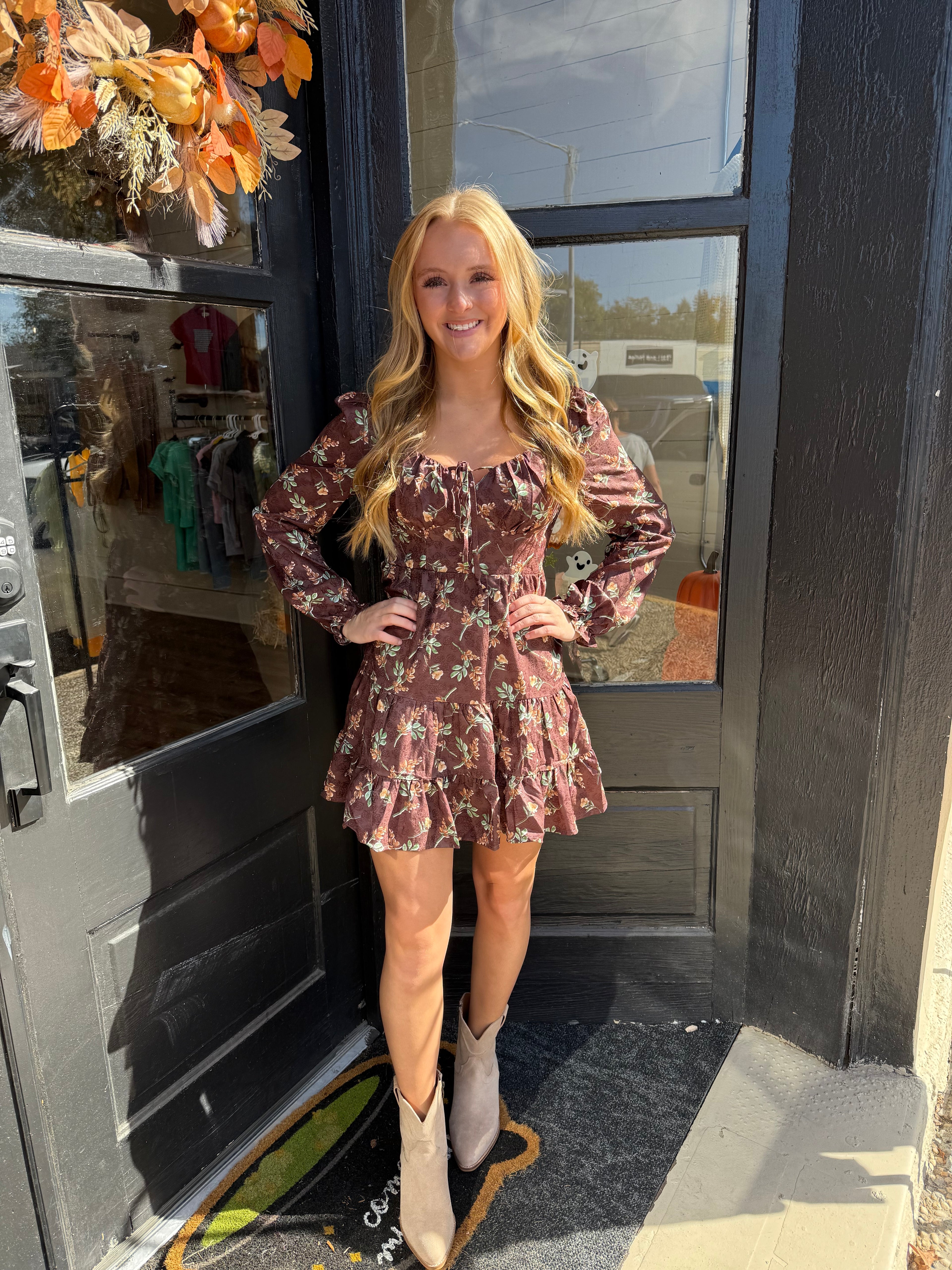 Autumn Bloom Chocolate Floral Dress