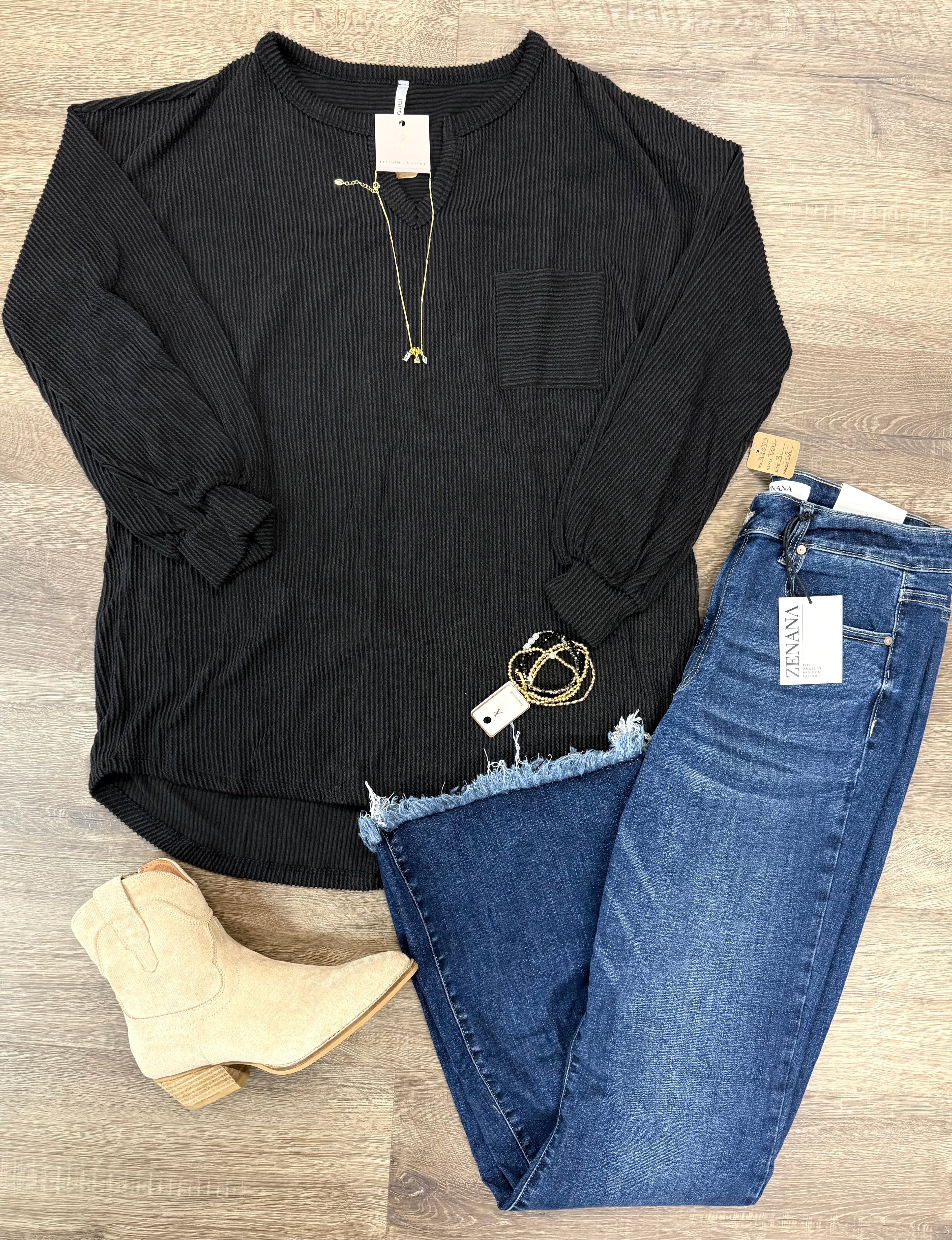 Black Ribbed Long Sleeve — Plus