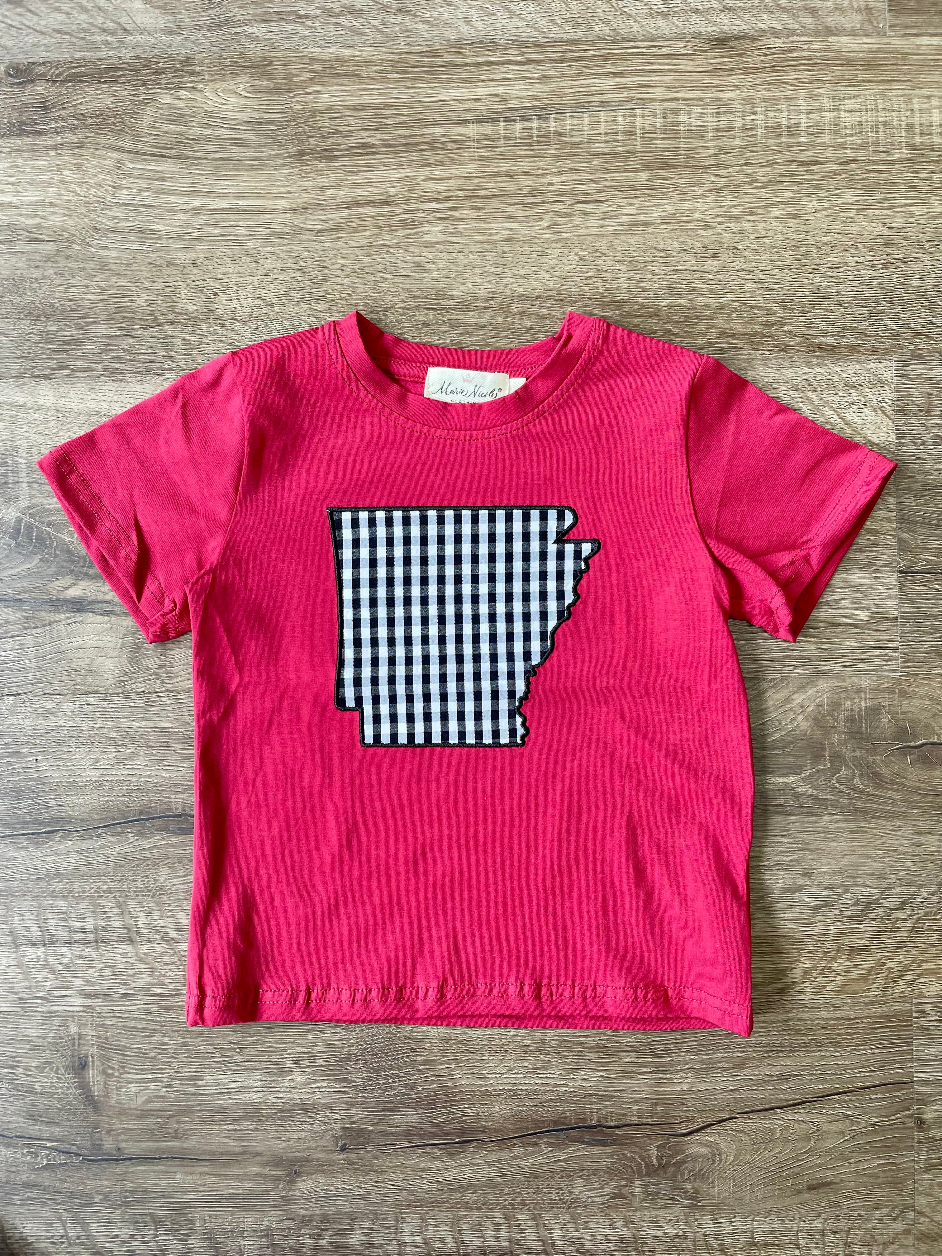 Kids Arkansas Embroidered Gingham Tee – Red