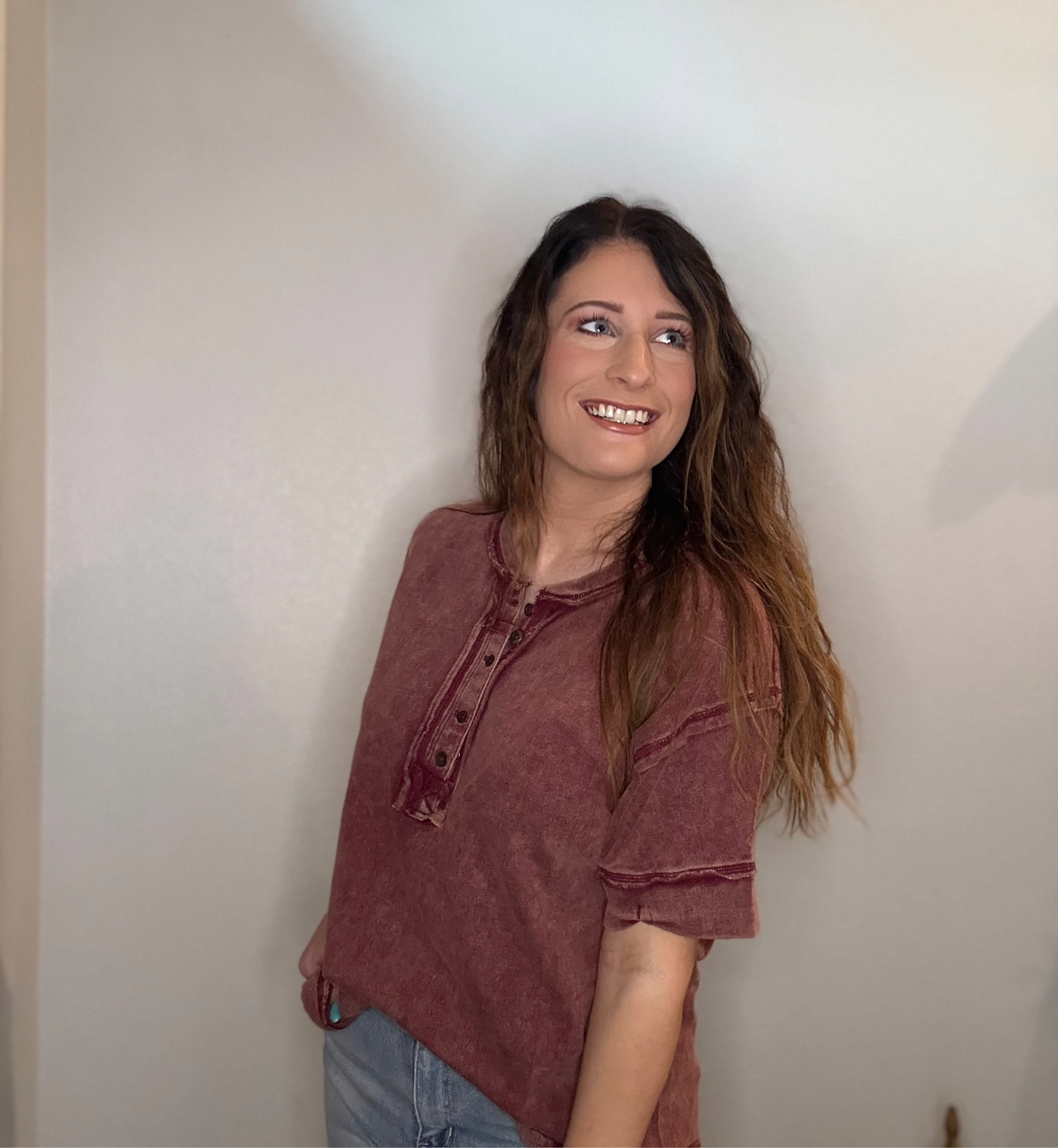 Mineral Wash Button Down Blouse