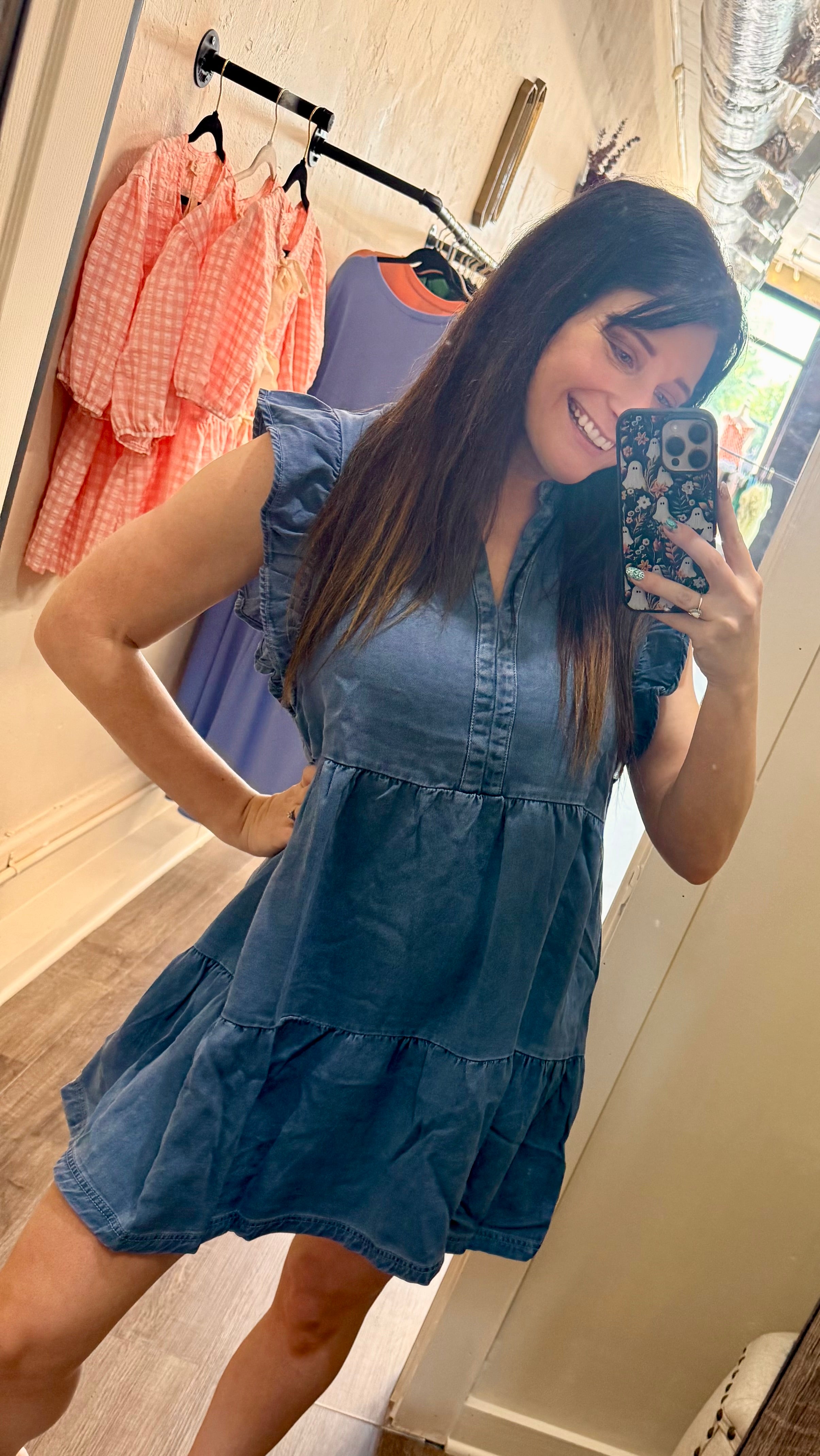 Everyday Charm Tiered Denim Dress