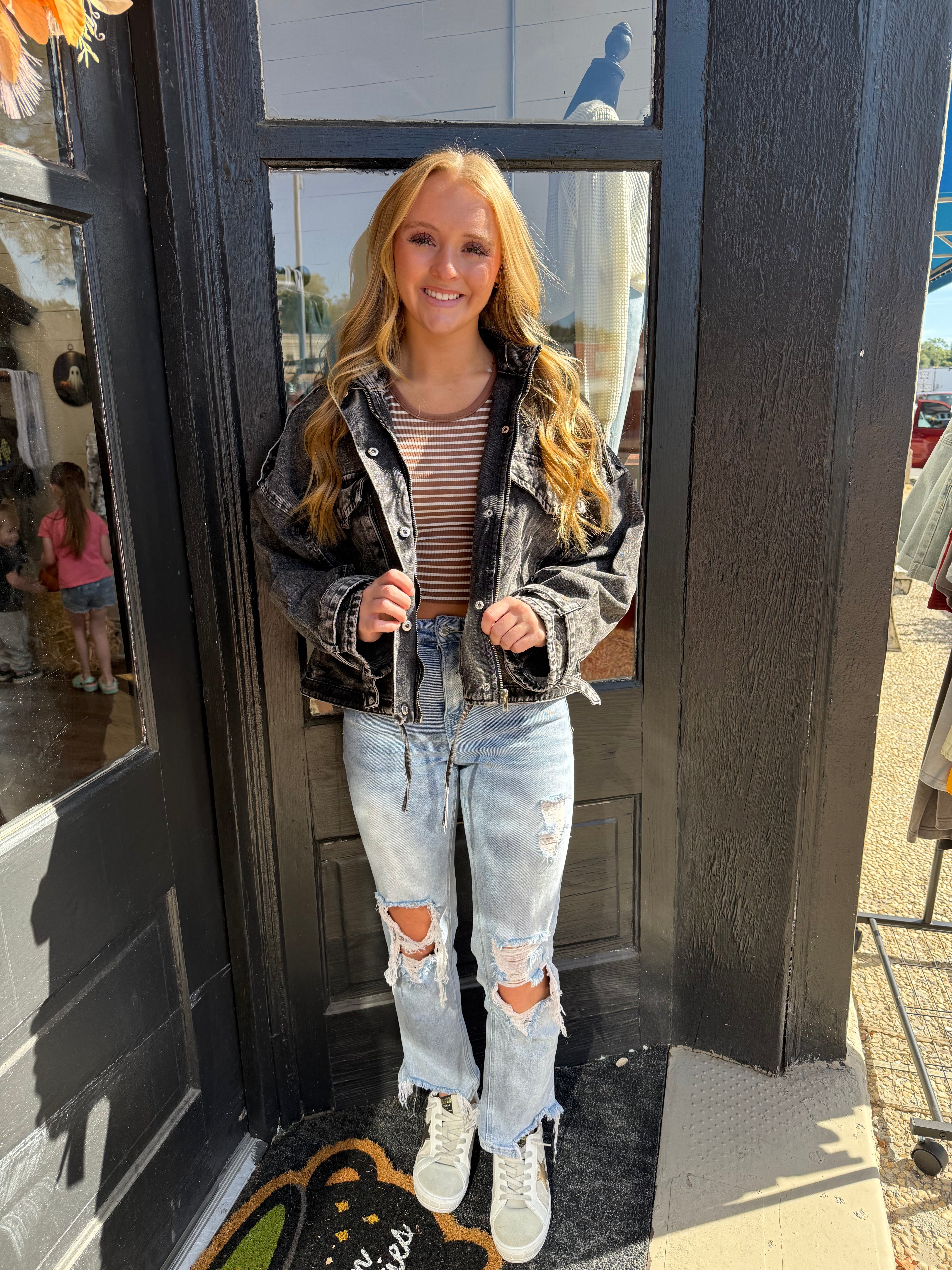 Washed Denim Black Utility Zip Jacket