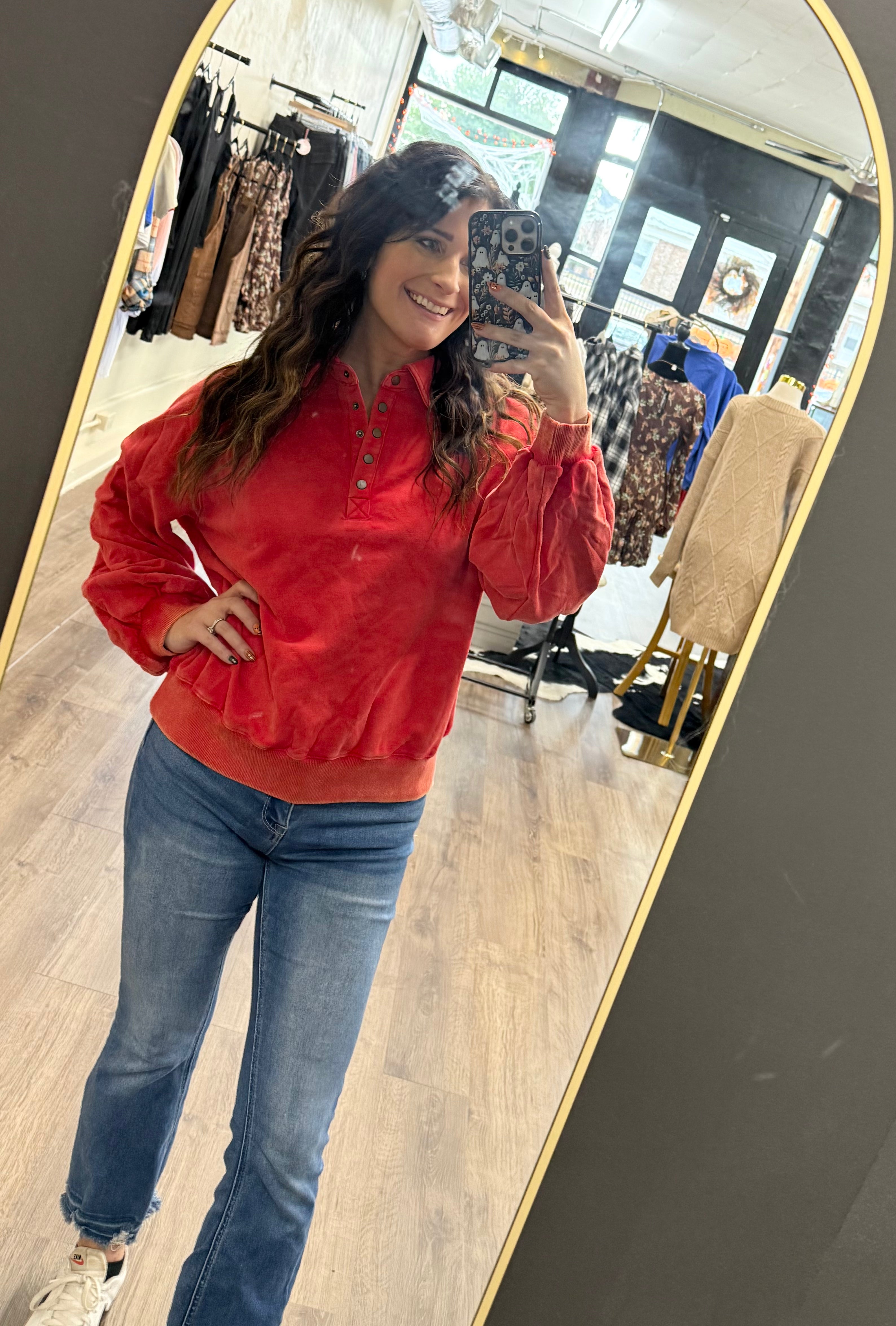 Red Mineral Wash Pullover